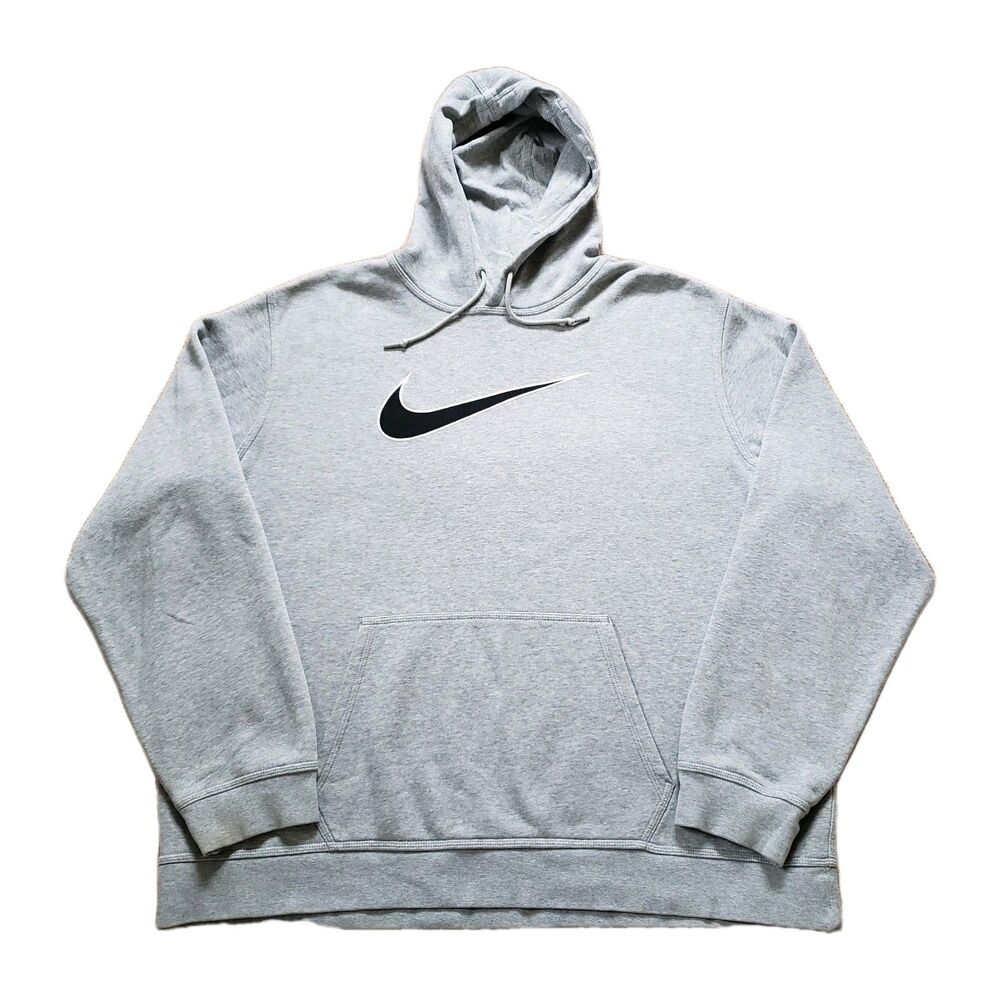 Nike Big Mesh Swoosh Size 2XL Mens Grey Hooded Sweatshirt Hoodie Gray Center